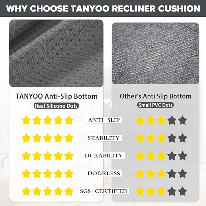 TANYOO Recliner Cushion for Elderly - Patented Dual Seat Cushion for Sagging Recliner Replacement Booster Cushion for Easy Get Up from Chair, Sofa & Couch, Relieves Long-Sitting Pain 20x20x5 Brown