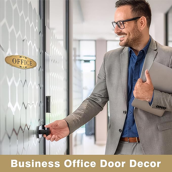 The Office Door Sign for Home and Business，Self-Adhesive Waterproof and Fade-Resistant Brushed Gold Office Sticker for House，Business，Door, Window