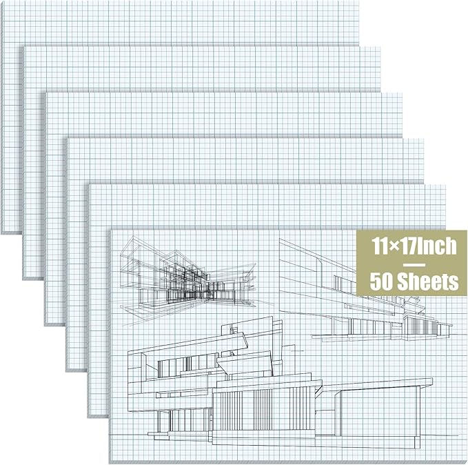 Ctosree 6 Pcs 11 x 17 Quadrille Pads 4 Squares Per Graph Paper Pad Back to School Engineer Grid Paper Pad for School Supplies 50 Sheets/Pack