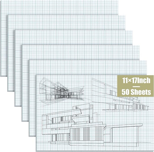 Ctosree 6 Pcs 11 x 17 Quadrille Pads 4 Squares Per Graph Paper Pad Back to School Engineer Grid Paper Pad for School Supplies 50 Sheets/Pack