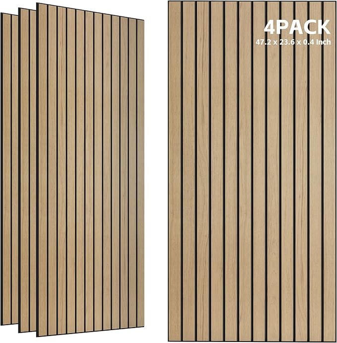 TO-TH Wood-Look Sound Panels, 4 Pack 47.2” x 23.6” Soundproof Wall Panels, Decorative Acoustic Panels,Wood Panels for Wall for Home, Office, Basement, Teak with Mitered Edges