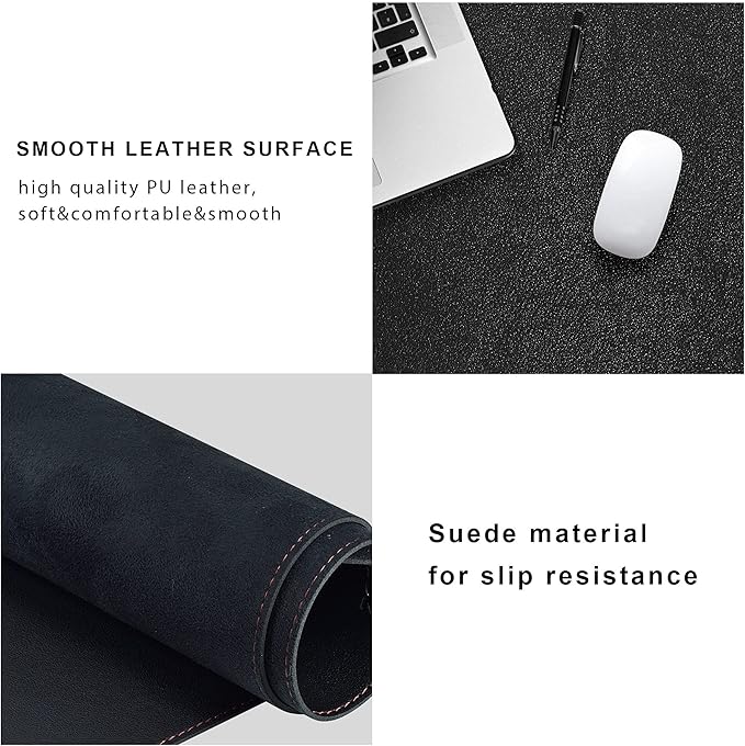 ZORESYN Leather Desk Mat 31.5 x 23.6 Inch (Black) - Extended Widen Mouse Pad, Waterproof Faux Leather Desk Pad with Non-Slip Base for Office & Home