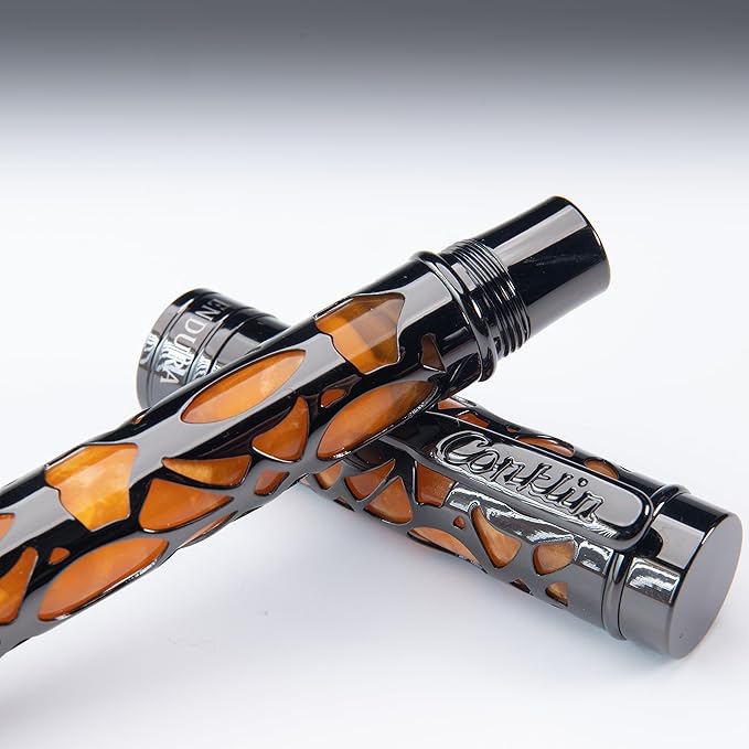 Conklin Endura Deco Crest Fountain Pen in Orange with Rose Gold Accents – Stub Nib, Refillable Luxury Writing Instrument
