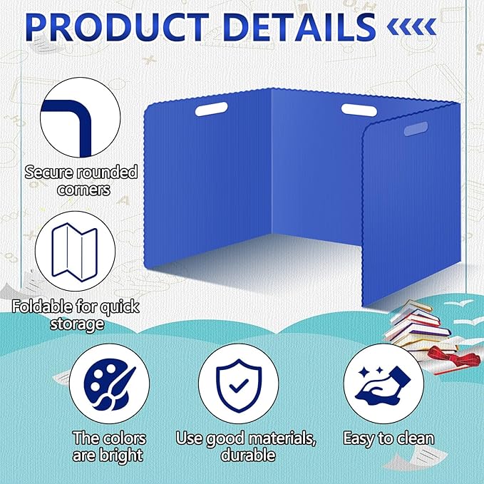 24 Pcs Desk Dividers for Students 14 × 17.5 × 14 Inch Plastic Durable and Waterproof Privacy Folders Shields Test Dividers with Classroom Privacy Boards for School Study Supplies(Blue)