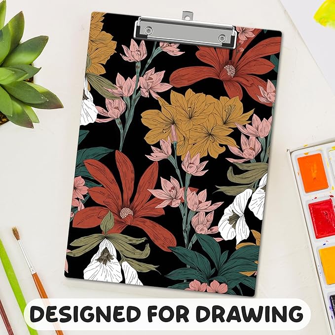 APIILVPQ Boho Clipboard，Floral Clipboards with Low Profile Clip for Office School Use, Botanical Wooden Clip Boards for Nurses Teachers Students - A01