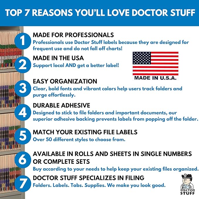 Doctor Stuff - File Folder Labels, Terminal Digit Filing, Consecutive Double Digit Numbers 00-09, Compatible with SMEAD DDS - SMDM Series Chart Stickers, Yellow, 1" x 1-1/2", 500/Roll
