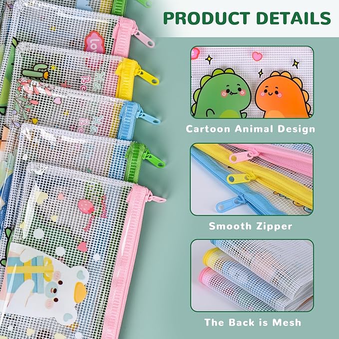 Ulema 36 Pcs Back to School Gifts Cartoon Mesh Pencil Pouch Bags Plastic Zipper Pouch 8×4 Inch for Classroom Organization School Office Supplies (36)