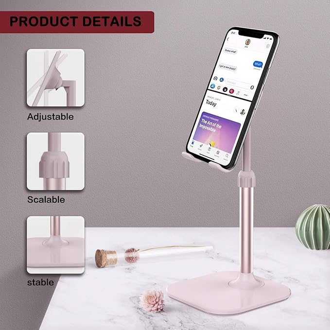 Doboli Cell Phone Stand, Valentine's Day Gifts for Teens Girls Boys Adults Women Men Mom Wife, Phone Stand for Desk, Phone Holder Stand Compatible with iPhone and All Mobile Phones Tablet, Pink