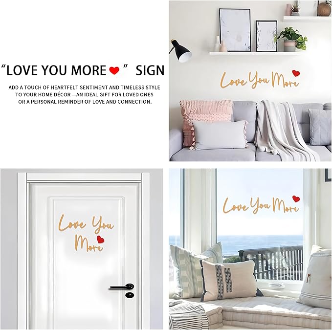 Love You More Wood Sign Home Decor Boho Decor Wall Decor Express Love and Warm for Your Family Lovers Wall Art Gift Hallway Entryway Door Farmhouse Valentine Decors Bedroom Above Bed Topper Decoration