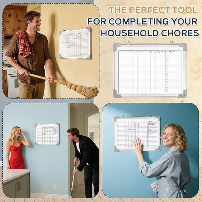 Lincia 12 x 16 Magnetic Dry Erase Chore Chart Board for Family Adults Double Side Family 2 in 1 Combo Chore Board Weekly Calendar Aluminum Frame for Wall 8 Markers 1 Eraser(Adults Style)