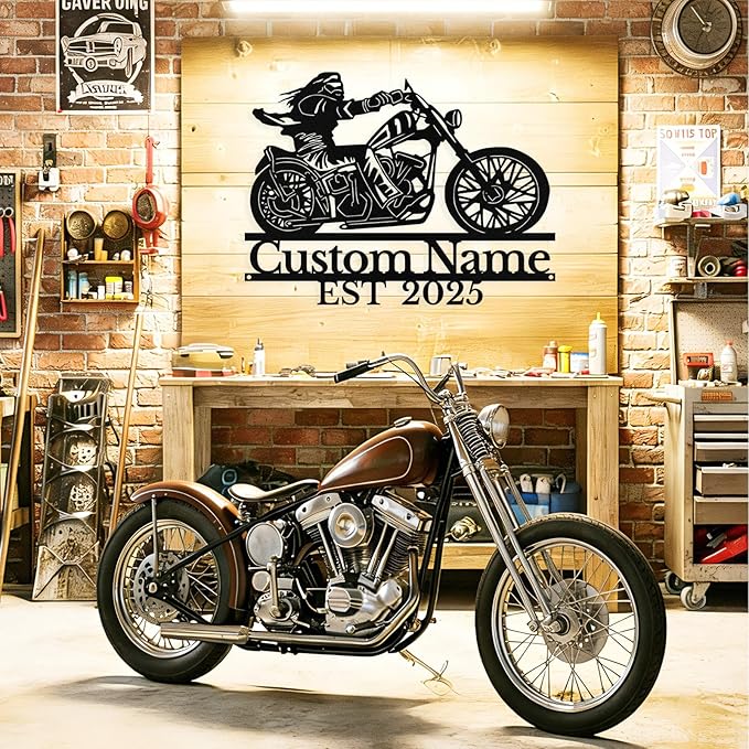 Custom Motorcycle Metal Sign Personalized Biker Name Sign Motorcycle Wall Art Motorbike Signs Garage/Man Cave Decor Gift for Bikers Men Husband