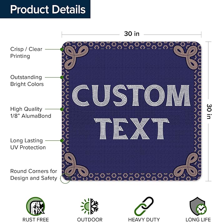 Custom Sign, Custom Street Sign, 11 Font Colors, 13 Font Styles, 4 Hole Options, 22 Sizes, 30x30 Inches, Rust Free DiBound, Fade Resistant, Made in USA by My Sign Center (Fauxsaic 1)