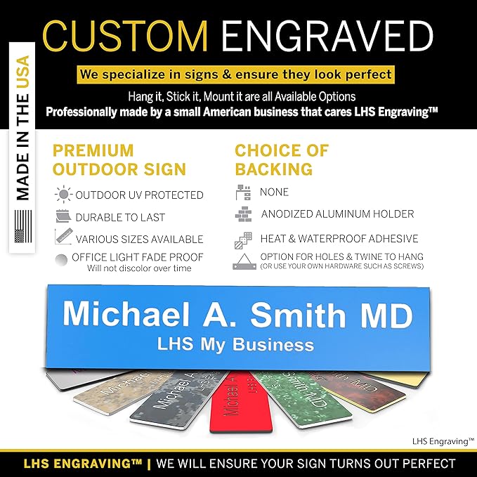 Custom Name Plate for Doors, with Choice of Mounting Holders for Walls, Doors, Cubicles, Hanging and More - Personalized Light Blue Plastic White Letters - USA Made 2x6 - B1