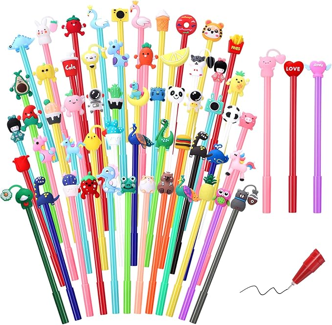 BESARME 60 PCS Cartoon Fun Pens for Adults, Cute Pens Bulk Gel Pen Prizes Classroom Rewards School Office Home Birthday Valentine's Day Classroom Gift Exchange Party Favors Goodie Bag Stuffers
