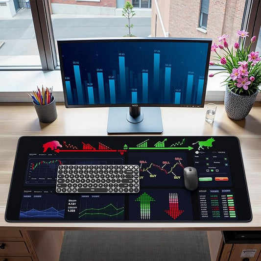 iCasso Day Trading Mouse Pad, Desk Mat, XXL Large Desk Pad, Non-Slip Rubber Base Stock Market Mousepad with Stitched Edges, Big Mouse Mat for Computer(Trading-Cattle)