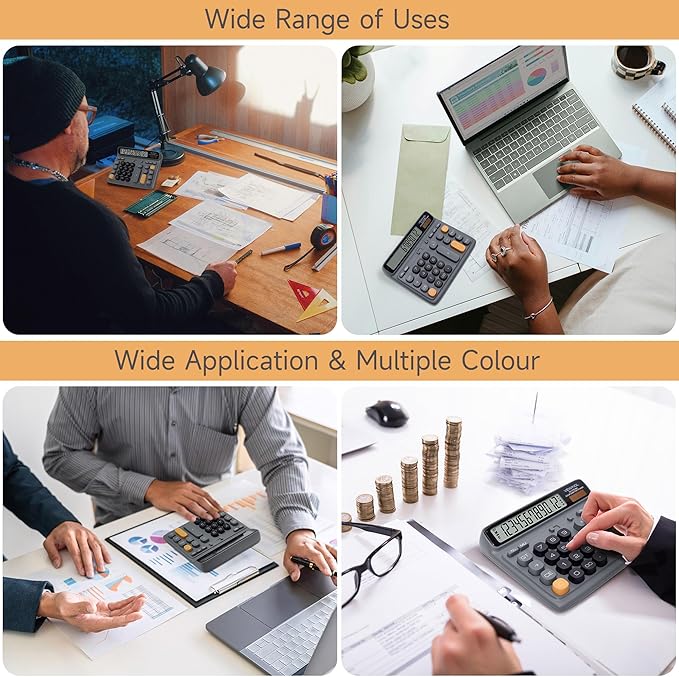 VEWINGL Desktop Calculator with Large LCD Display, 12-Digit Dual Power Solar & Battery Office Calculator with Big Buttons for Business, Accounting & Home Use (Green, L)
