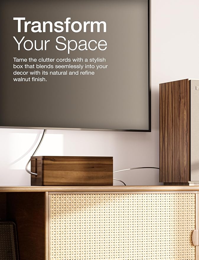 TIDITA Acacia Wood Large Cable Management Box Round Edge - 16" L Wooden Power Strip Box, Surge Protector Box - Cable Hider Box for Office, Living Room - 2 Open Slots, Magnetic Lid (Walnut Color)