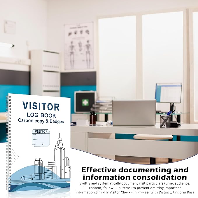 2 Pack of Visitor Badges Log with Carbon Copy Protecting Privacy Pages Visitor Stickers 8.5x11 Inch Visitor Log Book School Church Business Pass Guest Register Book - 450 Badges 60 Memo Pages (2)