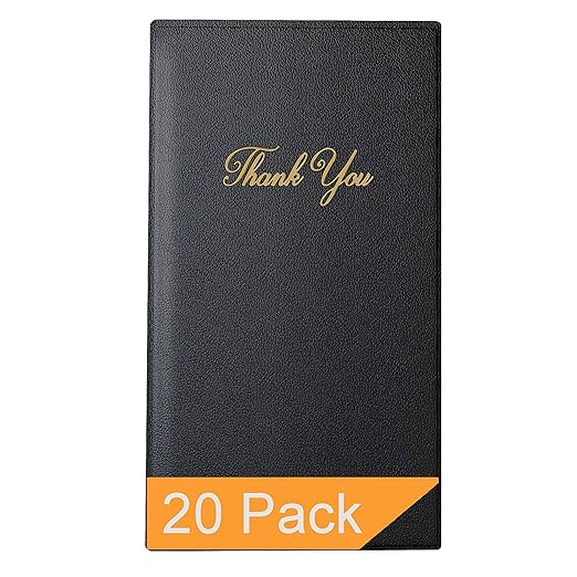 Gold Lion Gear Restaurant Check Presenters - Guest Check Card Holder with Gold Thank You Imprint - 5.5" x 10" Black 20 Pack, Standard Server Book - Waitress Book
