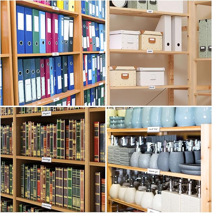 Weysat 100 Pcs Wood Shelf Label Holders Clear Plastic Price Tag 2.4 in L x 1 in H for Bookshelf Shelves, Wood Shelf Sign and Ticket Holder, Clips On to Shelves 3/4" to 1" Thick