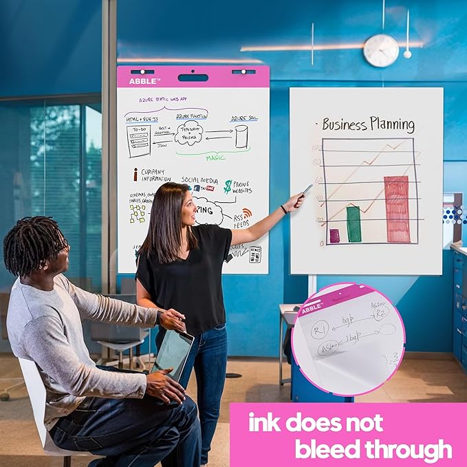 Super Sticky Easel Pad, 25 x 30 Inches, 30 Sheets/Pad, 8 Pads/Pack (PinK), Large Self Stick Flip Chart Paper for Whiteboards, Premium White Chart Paper for Teachers, Office, and Classroom Supplies