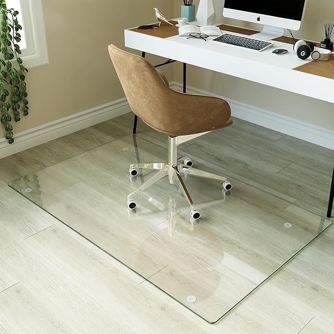 Koonmi Tempered Glass Chair Mat for Hardwood Floors & Carpets, 30" x 48“ Transparent Heavy Duty Office Floor Protector with Noise-Free Gliding Shatterproof for Home Office Desk