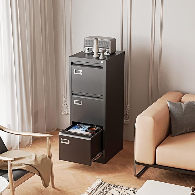 Fesbos Vertical File Cabinets - 3 Drawers 17.8" Deep Lockable Filing Cabinet - Metal Storage Cabinets for Home Office to Hanging Files Letter/Legal/F4/A4 Size