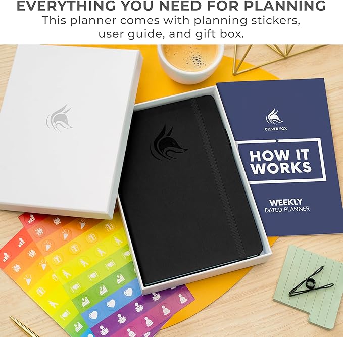 Clever Fox Dated Planner 2026-2027 – Weekly Life Planner Notebook for Time Management – Planner with Habits Tracker & To-Do List (Black)
