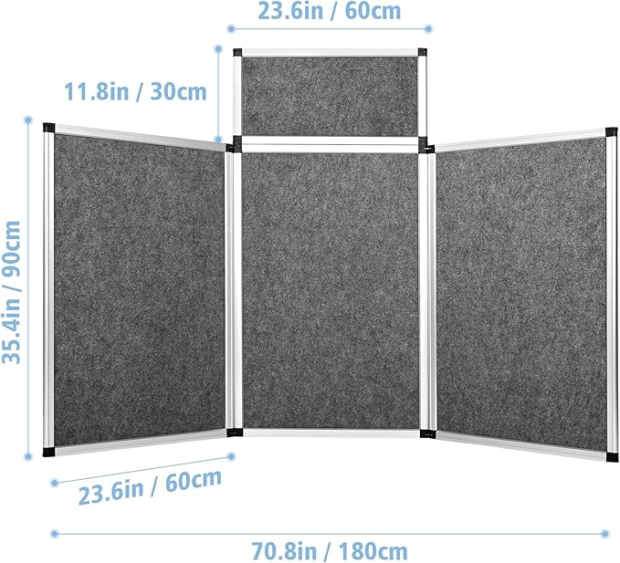 Nisorpa 3+1 Panel Trade Show Presentation Board 70.8 x 35.4 in Desktop Tri Fold Display Board Gray Single Sided Tabletop Display 4 Folding Panels with Moving Bag