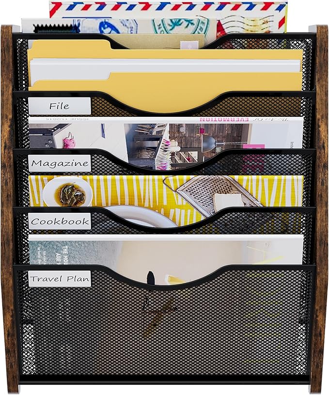 PAG-Mass Wall File Organizer,5 Tier Mesh Mail Organizer Wall Mounted,Hanging File Holder,Magazine Rack for Documents,Magazine,Literature,File,Mails,Envelopes