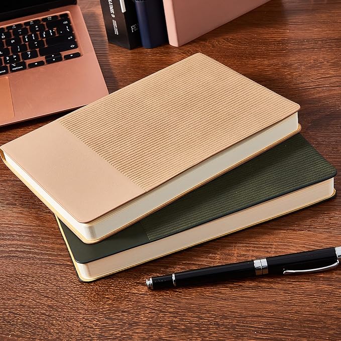 TSFPapier Lined Journal Notebook for Work College Ruled Note Book 5.79"x8.27" A5 PU Leather Daily Journaling 216 Pages for Women Men Writing Home School Supplies Business (Khaki)