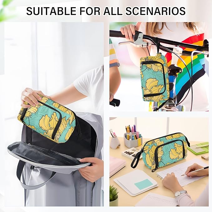 Bolaz Big Capacity Pencil Pen Case Pouch Bag School College Office Organizer for Teens Girls Adults Student-Yellow Flower Pattern