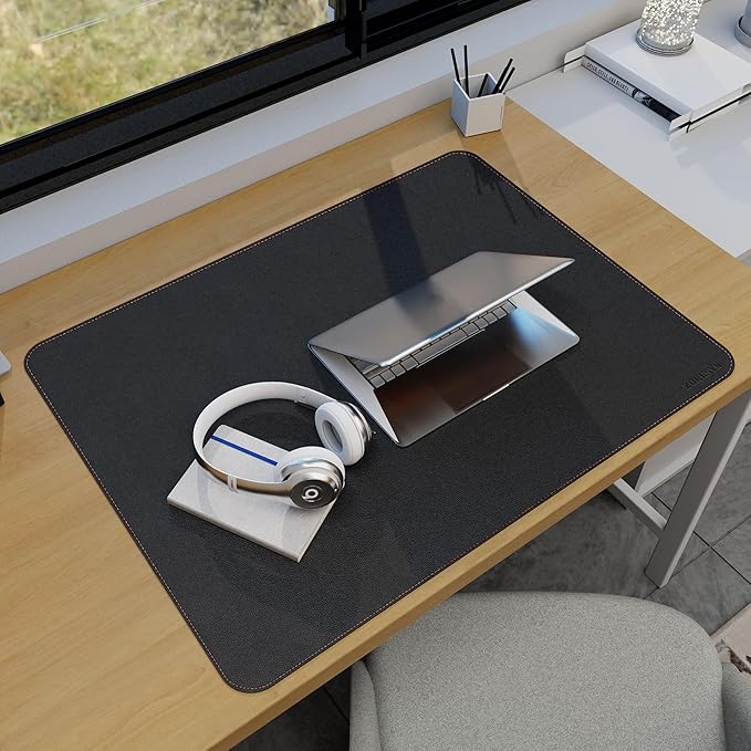 ZORESYN Leather Desk Mat 31.5 x 23.6 Inch (Black) - Extended Widen Mouse Pad, Waterproof Faux Leather Desk Pad with Non-Slip Base for Office & Home