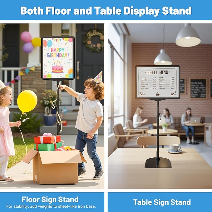 VAIIGO Sign Holder Stand A4, Adjustable Poster Stand for Table Top & Floor, Signage Display Stands, Floor Standing Sign Holder for Advertisement, Tradeshow, Store, Business, 2 Pack