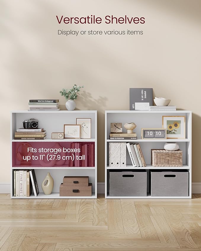 VASAGLE Set of 2 Bookshelves, 31.5 Inches Wide, 3-Tier Open Bookcases with Adjustable Storage Shelves, Floor Standing Units, Cloud White ULBC173T14-2