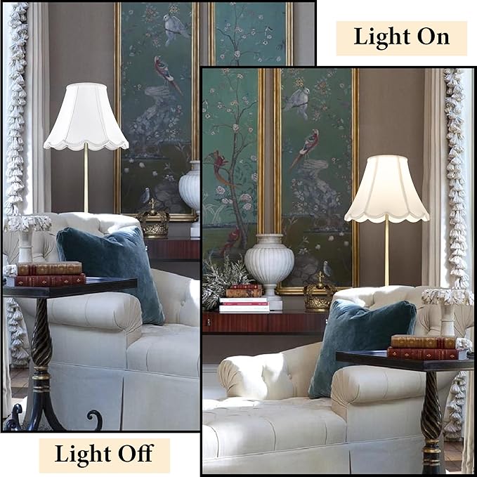 GOSO Bell Lamp Shades Set of 2 Medium Off White, Scalloped Lamp Shade for Table Lamp,Floor Lamps Replacement Braids with Petal Edges, 6×13×9.8 Inch Spider Easy Assembly Modern Art Decor for Bedroom
