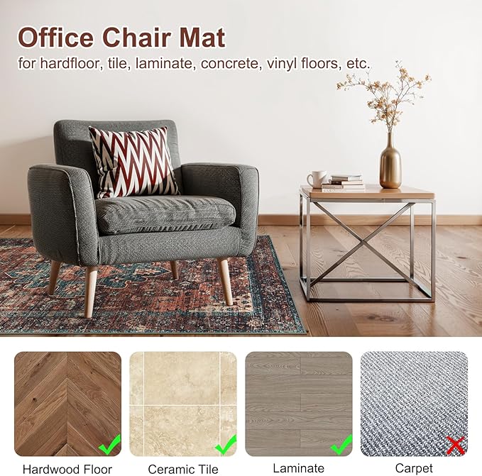 Anidaroel 46"x72" Large Chair Mat for Hardwood Floor/Tile Floor, Desk Chair Mat for Hard Floors, Under Desk Rug Protector for Rolling Chair, Low Pile Carpet Floor Mat for Home Office