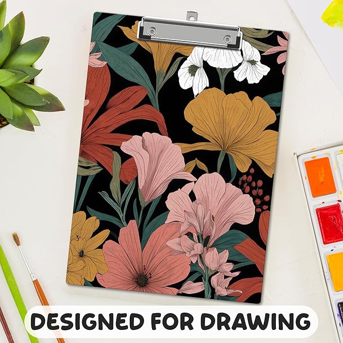 APIILVPQ Boho Clipboard，Floral Clipboards with Low Profile Clip for Office School Use, Botanical Wooden Clip Boards for Nurses Teachers Students - A02