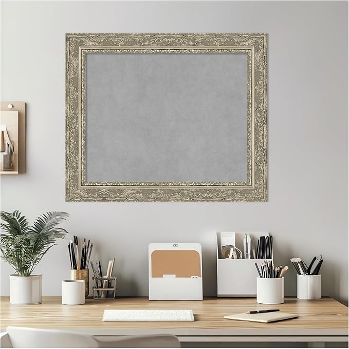 Amanti Art Silver Framed Magnetic Board 20x24 Small Vision Board for use with Magnets, 100% Metal Sheet to Display Items as Office Decor or for Home Organization in mudroom, Kitchen or Kids Room