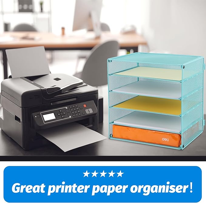EASEPRES 5 Slot Mesh Desk Organizer Tray, File Paper Letter Folder Holder Desktop Paper Sorter Mail Organization Rack Storage Accessories, for Office Home School Classroom, Blue