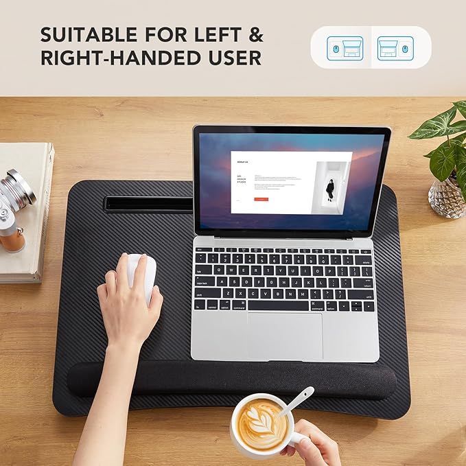 HUANUO Lap Laptop Desk - Portable Lap Desk with Pillow Cushion, Fits up to 17 inch Laptop, with Anti-Slip Strip & Storage Function for Home Office Students Use as Computer Laptop Stand, HNLD28B