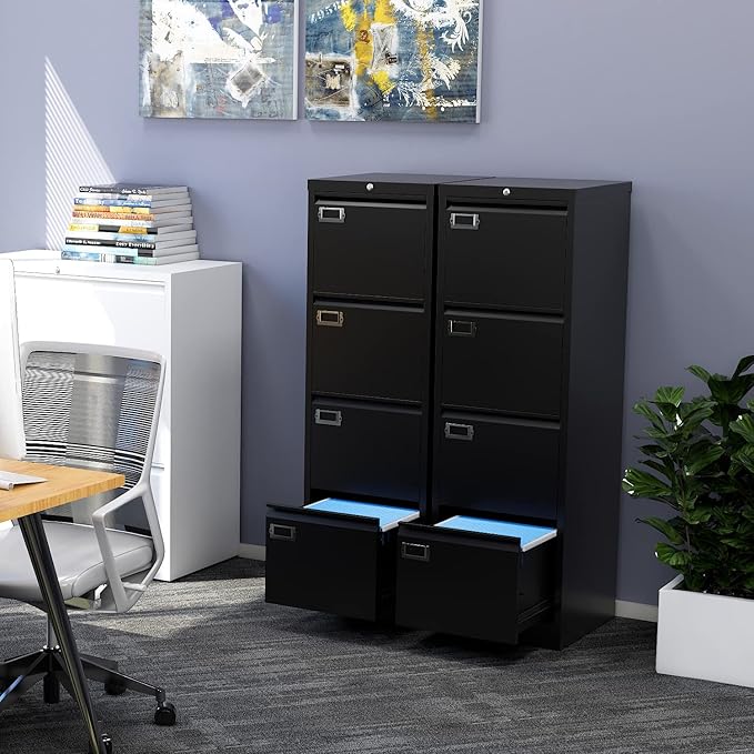 Fesbos File Cabinet - 4 Drawers Vertical 17.8" Deep Lockable Filing Cabinet Black Metal Storage Cabinets for Home Office to Hanging Files Letter/Legal/F4/A4 Size