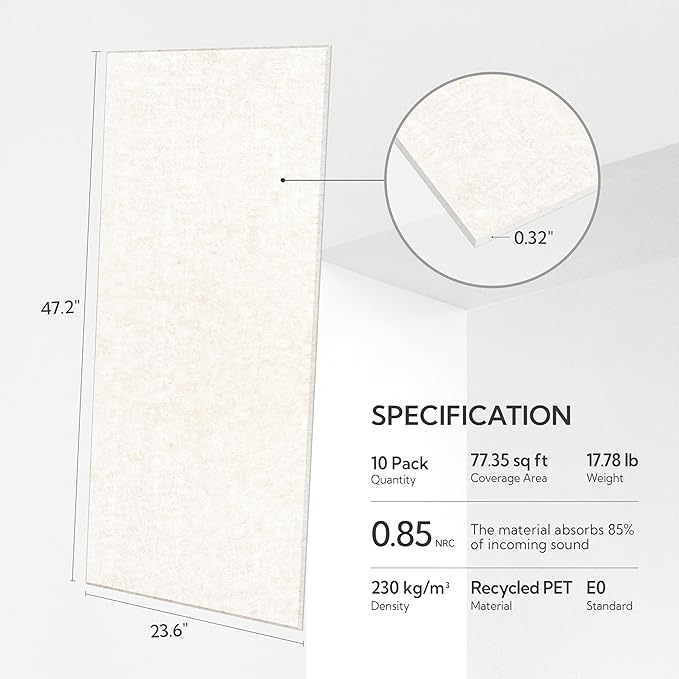 Olanglab Acoustic Wall Panels 10 Pack, 48 x 24 per Acoustic Panels Sound Absorbing, Sound Panels for Home Studio and Office, Plain Light Beige