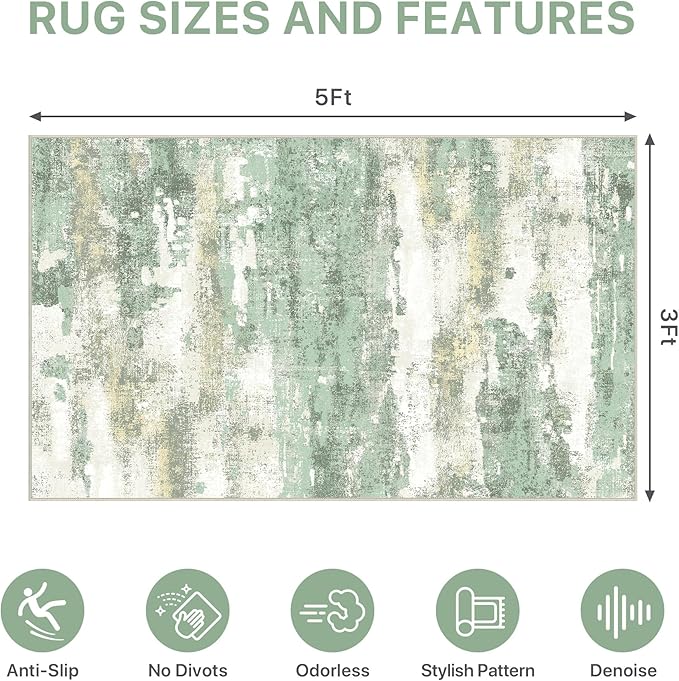 Office Chair Mat for Hardwood Tile Floor, Abstract 36"X 60" Desk Mats for Office Chair on Rolling Chairs Carpet, Desk Anti-Slip 1/5" Thick Rug for Computer Chair, Thin Low-Pile Floor Mat, Green