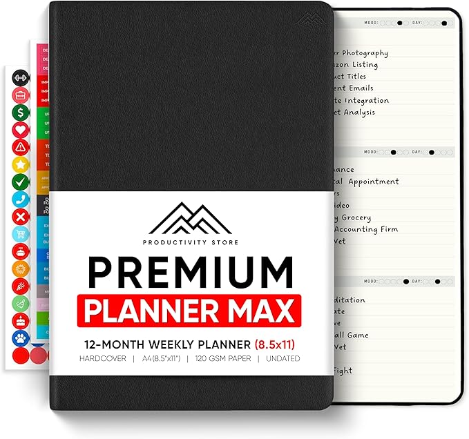 Undated, 2026 Planner, 8.5" x 11" - The #1 Productivity Planner to Achieve Your 2026 Goals - Planner 2026-2027 by PRODUCTIVITY STORE (A4, BLACK)