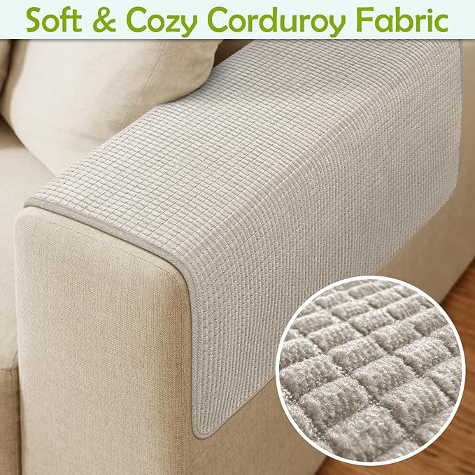 Couch Arm Covers, Sofa Arm Covers, Waterproof Armrest Cover for Sofa, Armchair, Loveseat, Non-Slip Recliner Arm Cover, Sofas Headrest Cover, Arm Chair Covers Set of 2 (Taupe, 24"×20")