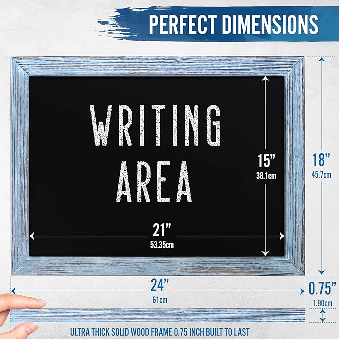 HBCY Creations 18" x 24" Rustic Blue Solid Wood Frame Wall Chalkboard, Magnetic Surface, Home Décor, Restaurant & Café Menus, Blackboard, Includes Chalk, Eraser & Hanging Hardware