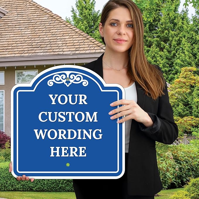 Custom Decorative Sign, Personalized Metal Sign for Business, Driveway, Home, Airbnb, Office Door Plaque, Blue Background, 18x18 Inches, ACM, Fade Resistant, Made in USA