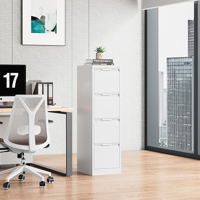 Bestoo 4-Drawer File Cabinet with Lock, Metal Filing Cabinet for Home Office, Vertical Filing Storage Cabinets, Fits File Folders, Letter/Legal/F4/A4 Size, Assembly Required (White)