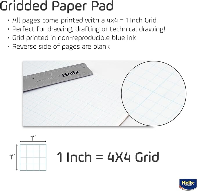 Maped Helix Bond Pad, 4 X 4 Grid, 17 x 22 Inches, 50 Sheets, White (37996)